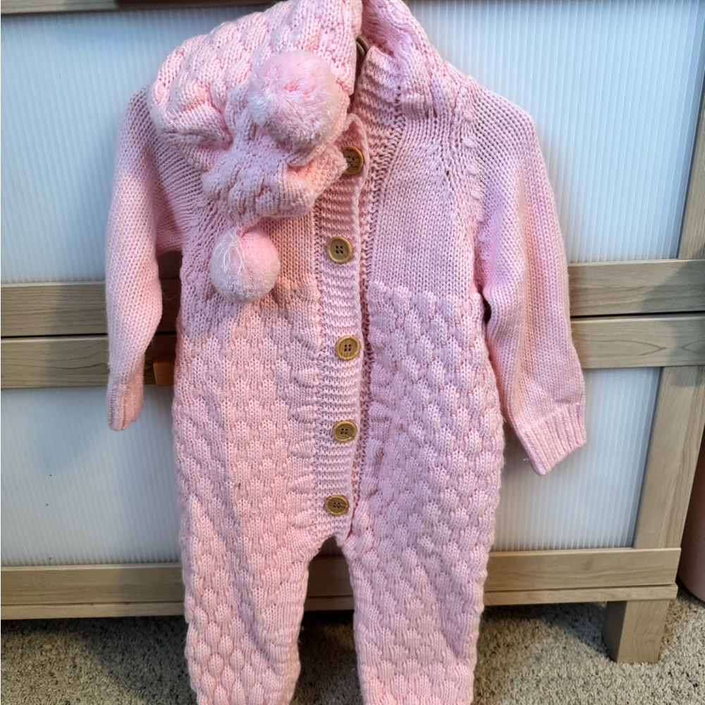 Pink Knit Kids One Piece with Hat